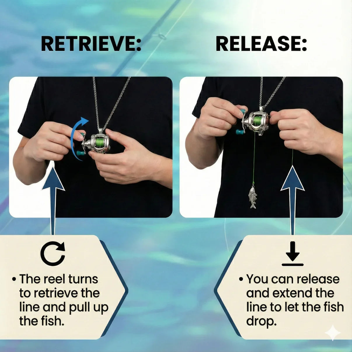 Fishing Reel Pendant Necklace | Sterling Silver & Stainless Steel