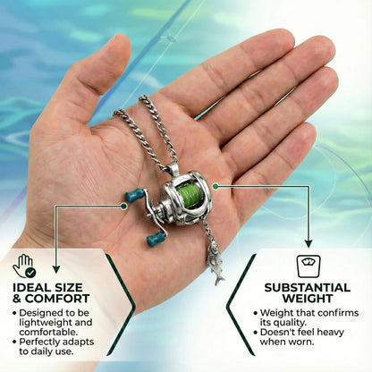 Fishing Reel Pendant Necklace | Sterling Silver & Stainless Steel